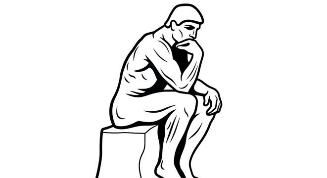 The Thinker statue silhouette, man in contemplation, pensive pose, artistic representation