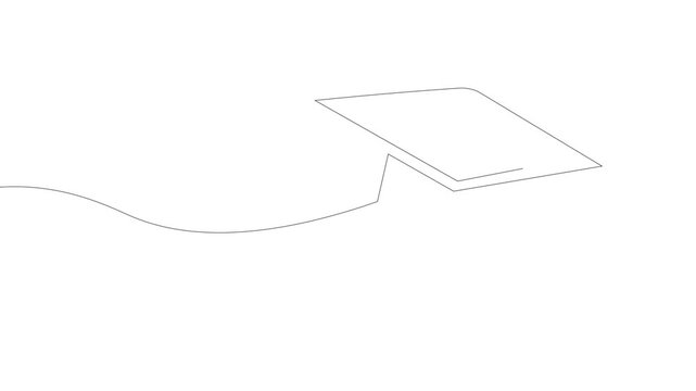 Continuous Single Line Drawing animation of graduation cap, Minimalist Monoline Academic Robe Illustration, Simple Linear Education Ceremony Icon Vector on White Background