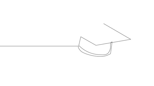 Continuous Single Line Drawing animation of graduation cap, Minimalist Monoline Academic Robe Illustration, Simple Linear Education Ceremony Icon Vector on White Background