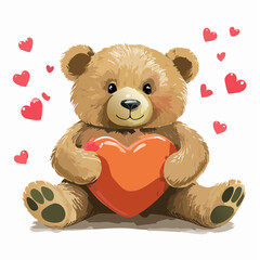 Adorable Teddy Bear Holding a Red Heart Illustration for Valentine's Day