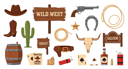 Collection of Wild West themed icons and symbols.