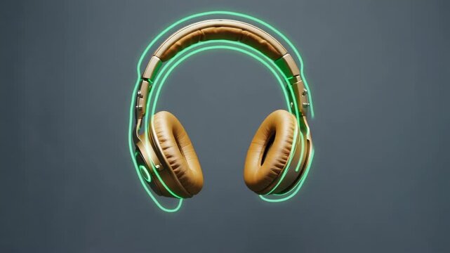 A pair of modern headphones with sleek brown design and bright neon green accents.