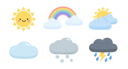 Obraz premium Weather forecast icons set with various conditions.