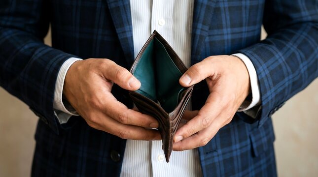 Empty Leather Wallet Symbolizing Financial Hardship and Budgeting
