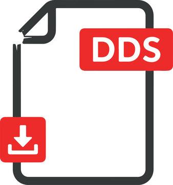 DDS file format icon with download symbol, representing document file type
