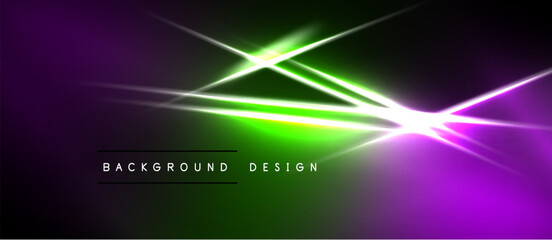 Obraz premium Abstract background features vibrant purple, green gradients. Bright white lines intersect creating dynamic light effects. Modern design element.