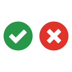 Obraz premium Checkmark and cross icons in green and red circles