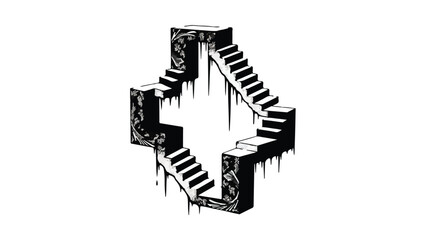 Eternal Ascent: An intricate artistic representation of an impossible staircase, ascending and descending within an elegant framework, symbolising endless cycles and imaginative design.