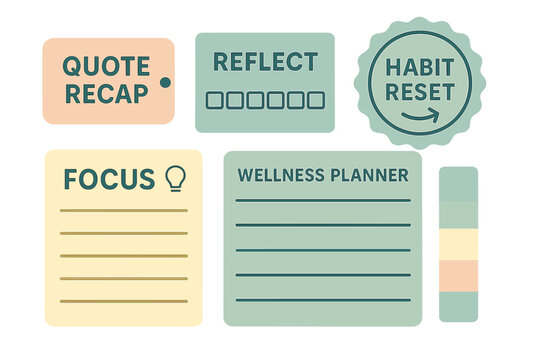 Developing tools for personal growth through planning, reflection, and habit tracking in a colorful layout
