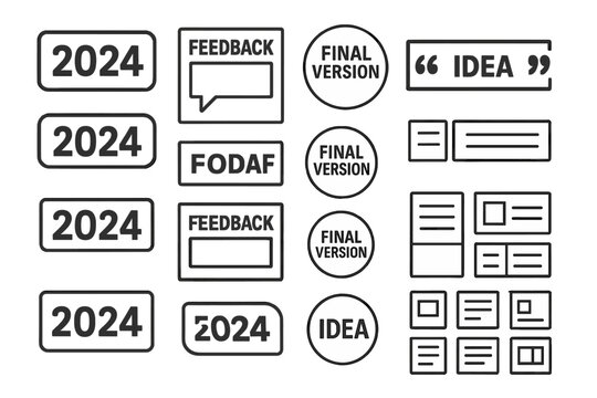Creative design elements for 2024 project showcasing feedback, ideas, and final versions used for planning and presentations