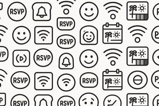 Icons of various symbols and signs showing events, notifications, and digital connectivity on a simple background