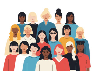 Diverse group of women depicted in flat illustrative style