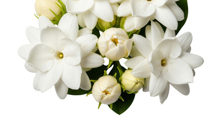 Obraz premium Beautiful fresh white jasmine flower arrangement with buds close up isolated on transparent background
