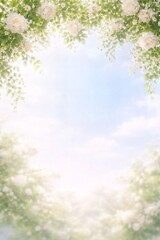 White Rose Canopy Top Border Spring Background with Sky Copyspace