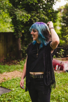 Candid photo of a transwoman outside