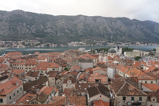 Kotor bay and Old Town from Lovcen Mountain. Montenegro.