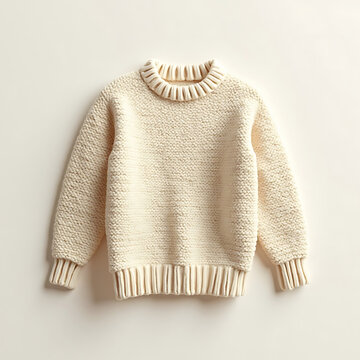 Cream Fuzzy Knit Sweater with Ribbed Collar and Cuffs