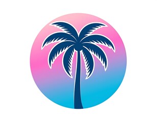 Silhouette palm tree in circle with pastel pink and blue gradient background