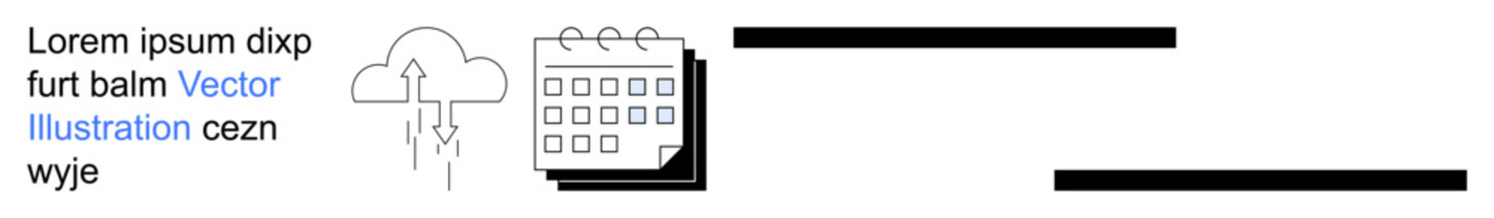 Cloud technology, remote work, productivity, scheduling tools, data management, digital communication. Upload icon with calendar. Cloud technology and remote work concept