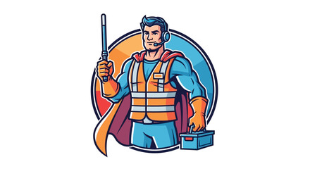 Safety Champion with Tools, Urban Setting, Illustration, Professional Environment, Dynamic Viewpoint