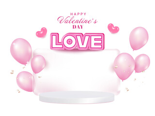 Love and Pink balloons with Transparency Glassmorphism backdrop Transparent background elements for easy drag-and-drop usage.