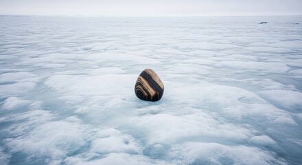 Obraz premium Striking rock formation on icy terrain under overcast skies minimalist landscape