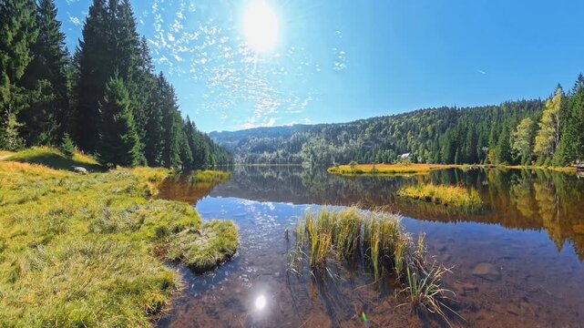 Autumn Walk at Lake Kleiner Arbersee &ndash; POV Hiking Along the Shore in Bavarian Forest