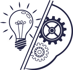 Creative Light Bulb and Analytical Gears Illustration
