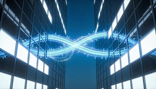 glowing fiber optic connecting buildings for connectioneering