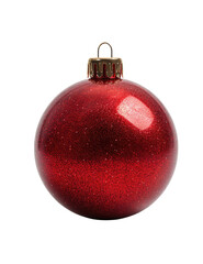 Glittery red bauble Christmas ornament isolated on black with a simple gold top