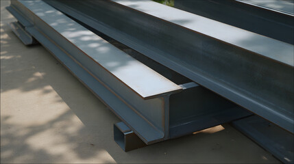 Obraz premium rigid. Steel beams and construction materials in an industrial scene, arranged with dynamic angles. safety posters.