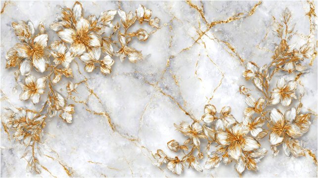 Marble Surface with Gold Floral Accents
