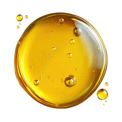 Amber liquid droplet with bubbles isolated on black