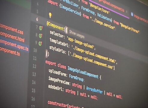 Angular web development code displayed on screen , programming, software engineering