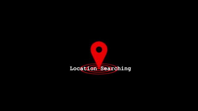 A glowing location searching finder icon featuring a map pin combined symbol.The radio wave signal rings symbolizing real-time represents location search on technology on black background.