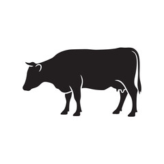 Fototapeta premium Simple black silhouette of a cow standing, facing left, vector illustration for farming and dairy themes