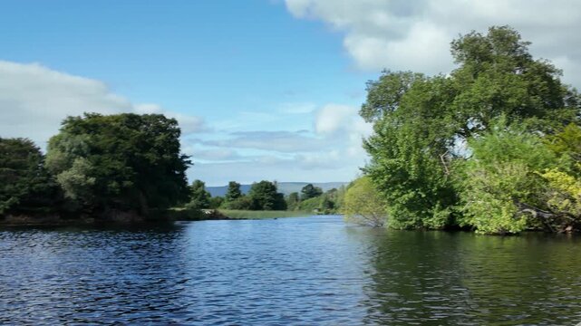 Grey Heron in flight over river Ireland scenic nature