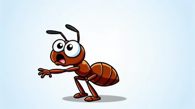 Funny Cartoon Ant Character with Big Eyes and Open Mouth Expressing Surprise or Fear.