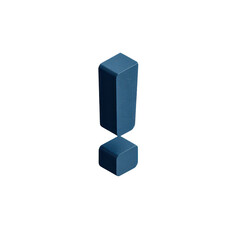 Isometric blue, textured exclamation mark on black background