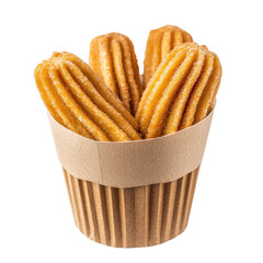 Golden fried pastry sticks in a paper cup