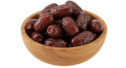 Obraz premium Wooden bowl filled with dark brown dates food fruit