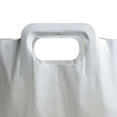Textured white shopping bag close-up, showing an integrated sturdy arched handle against black