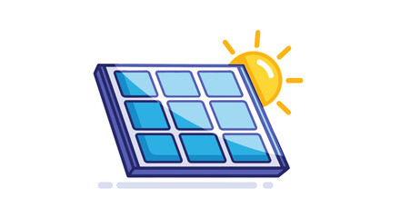 Blue Solar Panel with Bright Sun Icon Representing Renewable Energy in Isolated White Background
