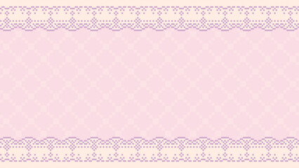 ドット絵　ピンク色の格子柄とレースのおしゃれでかわいい背景装飾イラスト　フレーム　ガーリー　ピクセル