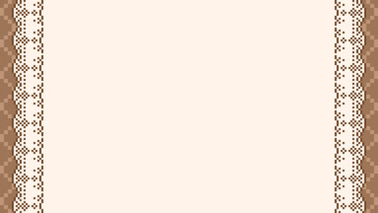 ドット絵　ブラウンの格子柄とレースのおしゃれでかわいい背景装飾イラスト　フレーム　ガーリー　ピクセル