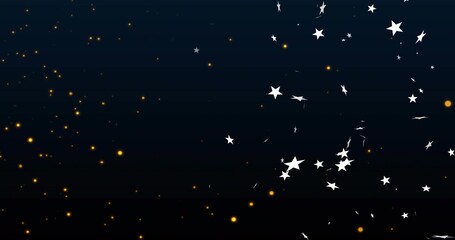 Showing white star cluster trailing streaks on right dark gradient with warm bokeh dots, copy space