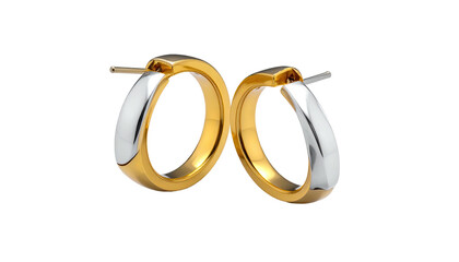 Pair of gold and silver hoop earrings on a black background