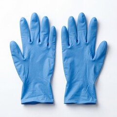 Obraz premium Pair of blue disposable medical examination gloves isolated on white.