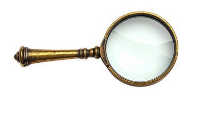 Ornate antique brass magnifying glass held against a stark black background