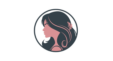 Obraz premium Elegant Woman Profile Silhouette with Flowing Hair and Flower Accent.